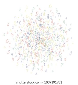 Handwritten numbers. .  Scribbled handwritten numbers for  card, poster, banner. Vector background with color numbers in primitive style. Simple pattern for your design.