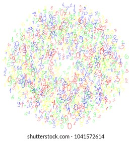 Handwritten numbers. .  Scribbled handwritten numbers for  card, poster, banner. Vector background with color numbers in primitive style. Simple pattern for your design.