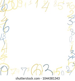 Handwritten numbers. .  Scribbled handwritten numbers for  card, poster, banner. Vector background with color numbers in primitive style. Simple pattern for your design.