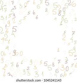 Handwritten numbers. .  Scribbled handwritten numbers for  card, poster, banner. Vector background with color numbers in primitive style. Simple pattern for your design.