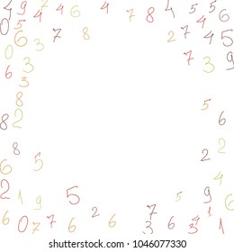 Handwritten numbers. .  Scribbled handwritten numbers for  card, poster, banner. Vector background with color numbers in primitive style. Simple pattern for your design.