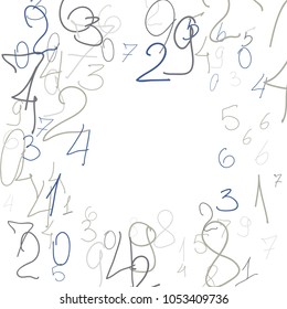 Handwritten numbers. .  Scribbled handwritten numbers for  card, poster, banner. Vector background with color numbers in primitive style. Simple pattern for your design.