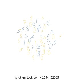 Handwritten numbers. .  Scribbled handwritten numbers for  card, poster, banner. Vector background with color numbers in primitive style. Simple pattern for your design.