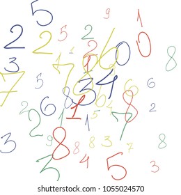 Handwritten numbers. .  Scribbled handwritten numbers for  card, poster, banner. Vector background with color numbers in primitive style. Simple pattern for your design.