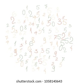 Handwritten numbers. Scribbled handwritten numbers for  card, poster, banner. Vector background with color numbers in primitive style. Simple pattern for your design.
