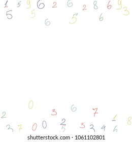 Handwritten numbers. .  Scribbled handwritten numbers for  card, poster, banner. Vector background with color numbers in primitive style. Simple pattern for your design.