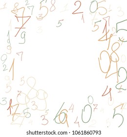 Handwritten numbers. .  Scribbled handwritten numbers for  card, poster, banner. Vector background with color numbers in primitive style. Simple pattern for your design.