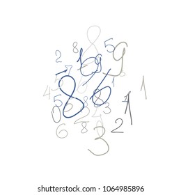 Handwritten numbers. .  Scribbled handwritten numbers for  card, poster, banner. Vector background with color numbers in primitive style. Simple pattern for your design.