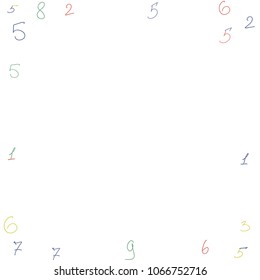 Handwritten numbers. .  Scribbled handwritten numbers for  card, poster, banner. Vector background with color numbers in primitive style. Simple pattern for your design.