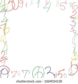 Handwritten numbers. .  Scribbled handwritten numbers for  card, poster, banner. Vector background with color numbers in primitive style. Simple pattern for your design.