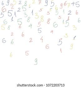 Handwritten numbers. .  Scribbled handwritten numbers for  card, poster, banner. Vector background with color numbers in primitive style. Simple pattern for your design.
