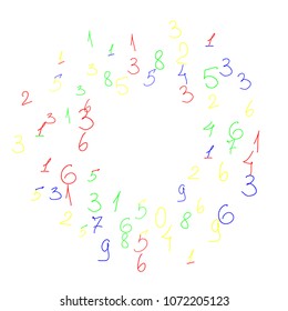 Handwritten numbers. .  Scribbled handwritten numbers for  card, poster, banner. Vector background with color numbers in primitive style. Simple pattern for your design.
