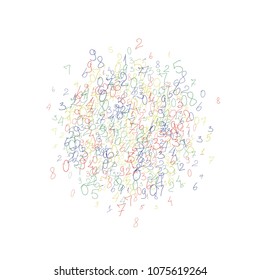 Handwritten numbers. .  Scribbled handwritten numbers for  card, poster, banner. Vector background with color numbers in primitive style. Simple pattern for your design.