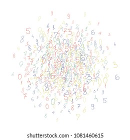 Handwritten numbers. .  Scribbled handwritten numbers for  card, poster, banner. Vector background with color numbers in primitive style. Simple pattern for your design.