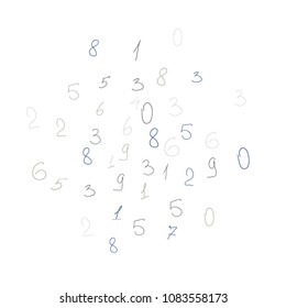 Handwritten numbers. .  Scribbled handwritten numbers for  card, poster, banner. Vector background with color numbers in primitive style. Simple pattern for your design.