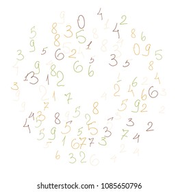 Handwritten numbers. .  Scribbled handwritten numbers for  card, poster, banner. Vector background with color numbers in primitive style. Simple pattern for your design.
