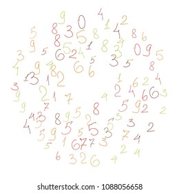 Handwritten numbers. .  Scribbled handwritten numbers for  card, poster, banner. Vector background with color numbers in primitive style. Simple pattern for your design.