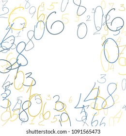 Handwritten numbers. .  Scribbled handwritten numbers for  card, poster, banner. Vector background with color numbers in primitive style. Simple pattern for your design.