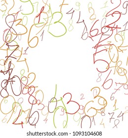 Handwritten numbers. .  Scribbled handwritten numbers for  card, poster, banner. Vector background with color numbers in primitive style. Simple pattern for your design.