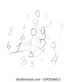 Handwritten numbers. .  Scribbled handwritten numbers for  card, poster, banner. Vector background with color numbers in primitive style. Simple pattern for your design.