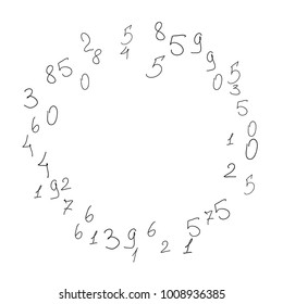 Handwritten numbers. Scribbled hand drawn numbers for card, poster, banner. Vector background with numbers in primitive style. Simple pattern for your design.