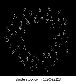 Handwritten numbers. Scribbled hand drawn numbers for card, poster, banner. Vector background with numbers in primitive style. Simple pattern for your design.