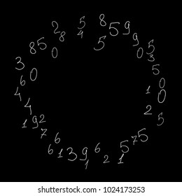 Handwritten numbers. Scribbled hand drawn numbers for card, poster, banner. Vector background with numbers in primitive style. Simple pattern for your design.