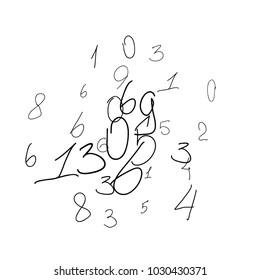 Handwritten numbers. Scribbled hand drawn numbers for card, poster, banner. Vector background with numbers in primitive style. Simple pattern for your design.