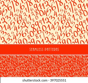 an handwritten numbers seamless pattern in two sizes and reversed colors in ivory and red
