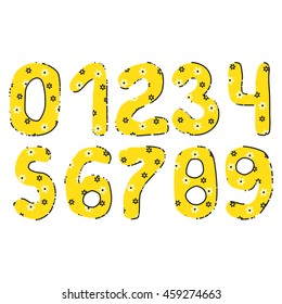 Handwritten Numbers Vector Set. 0123456789 yellow illustration