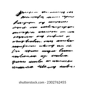 Handwritten page with calligraphy text. Pen drawn unreadable poem. Piece of poerty isolated on white. Unreadable handwritten vector text. Abstract lettering pattern. Ink-written poetry.