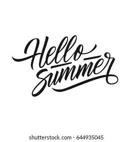 Handwritten phrase Hello Summer. Hand drawn lettering. Calligraphic element for your design. Vector illustration.