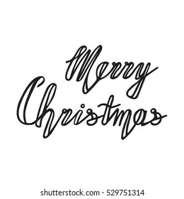 Handwritten phrase Merry Christmas Greeting Card with hand drawn lettering design. Vector illustration. Holidays Postcard