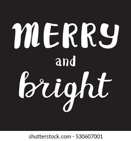 Handwritten phrase Merry Christmas Greeting Card with hand drawn lettering design. Vector illustration. Holidays Postcard