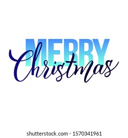 Handwritten phrase Merry Christmas. Ligt blue and dark blue worlds  isolated on a white background. Colorful vector illustration for logo,  poster, icon, label, greeting cards, print and web project.
