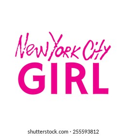 Handwritten phrase New York City Girl. Hand drawn tee graphic. Typographic print poster. T shirt hand lettered calligraphic design. Lettering design. Vector illustration. 