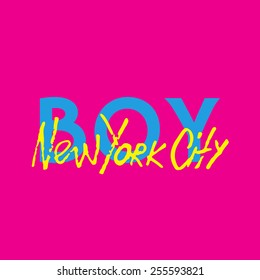 Handwritten phrase New York City Boy. Hand drawn tee graphic. Typographic print poster. T shirt hand lettered calligraphic design. Lettering design. Vector illustration. 