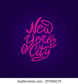 Handwritten phrase New York City. Hand drawn tee graphic. Typographic print poster. T shirt hand lettered calligraphic design. Lettering design. Vector illustration.