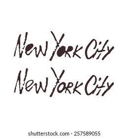 Handwritten phrase New York City. Hand drawn tee graphic. Typographic print poster. T shirt hand lettered calligraphic design. Lettering design. Vector illustration.