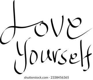 Handwritten phrase typography "Love Yourself" vector design.