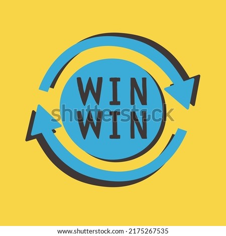 Handwritten phrase Win-win partnership situation for success - circle the center of target with two moving arrows scheme symbol sign on yellow background. Business and planning strategy profit concept