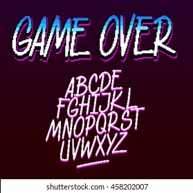Handwritten pixel font. Hot line Miami like