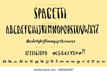 Handwritten Playful Script Font Spagetti Vector Alphabet Set