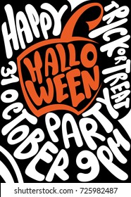 Handwritten poster for Halloween party.  Lettering "Halloween party". 31 october. Poster for a party on All Saints Day. Flyer for a party. vector illustration