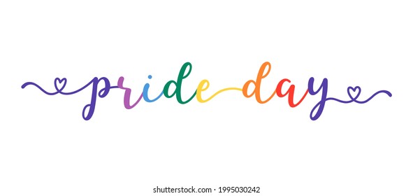 Handwritten Pride Day word as banner or logo. Lettering 