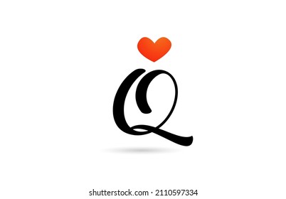 handwritten Q alphabet letter logo icon design. Creative template for business with love heart