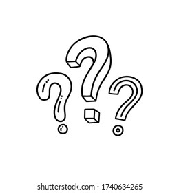 Handwritten question mark. Doodle, sketch style. Vector illustration on white background. Metaphor question and answer. Vector illustration on white background. Symbols of problem, trouble, confusion.