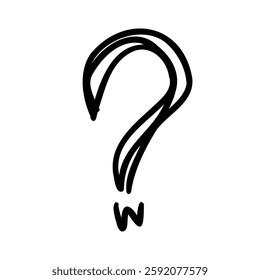 Handwritten question mark symbol in hand drawn style. Vector illustration isolated on white background. For typography, font, logo, alphabet, sales, signboard, education, branding, presentation.