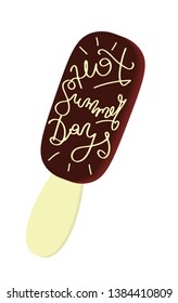 Handwritten quote. Hot summer dayd. Ice cream silhouette and lettering for poster, cooking journals, print.