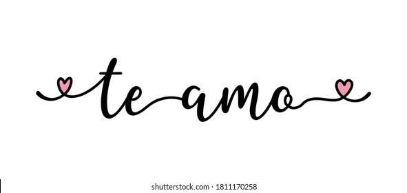 Handwritten quote Te Amo as banner in Spanish. Translated Love You. Lettering for header, label, advertising, label, flyer